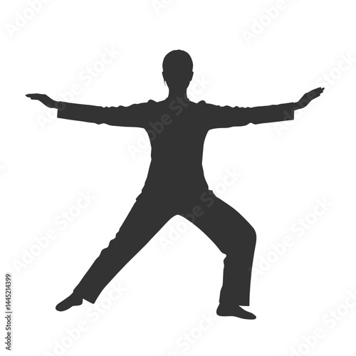 Qigong Energy Flow Exercise Black Vector Silhouette