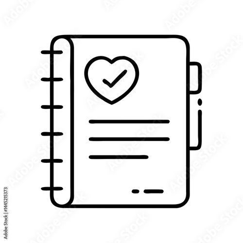 gratitude journal outline with heart icon and check mark  