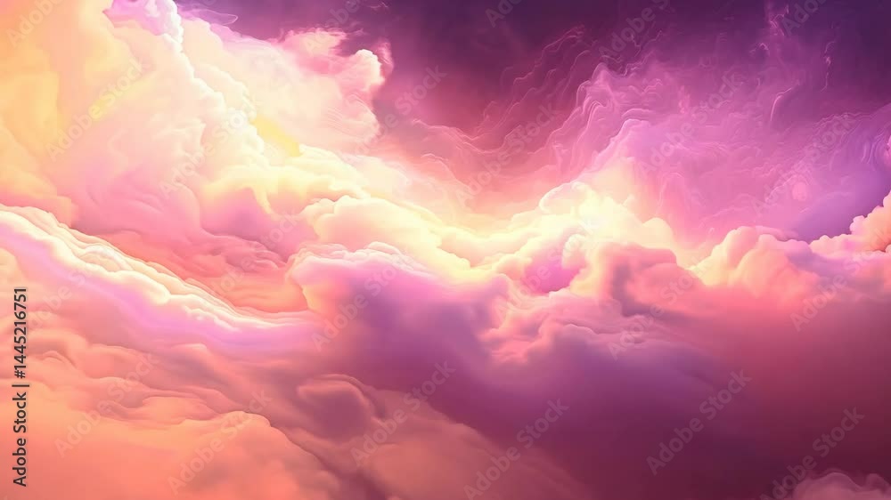 Ethereal clouds swirl glowing pink purple light abstract fantasy cosmic nebula beautiful divine atmospheric animation background motion.