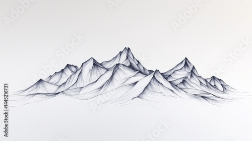 Obraz na płótnie mountain range drawn with black fine liner, white paper backdrop, stylized natural formation w salonie