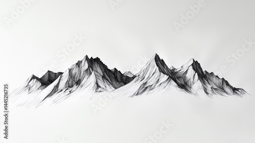 Obraz na płótnie mountain range drawn with black fine liner, white paper backdrop, stylized natural formation w salonie