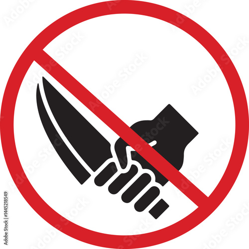 Wallpaper Mural A red circular border with diagonal lines and an image of a hand holding a knife, with a warning not to carry knives Torontodigital.ca