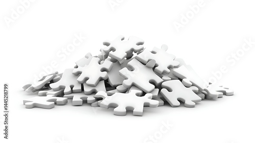 White puzzle pieces pile