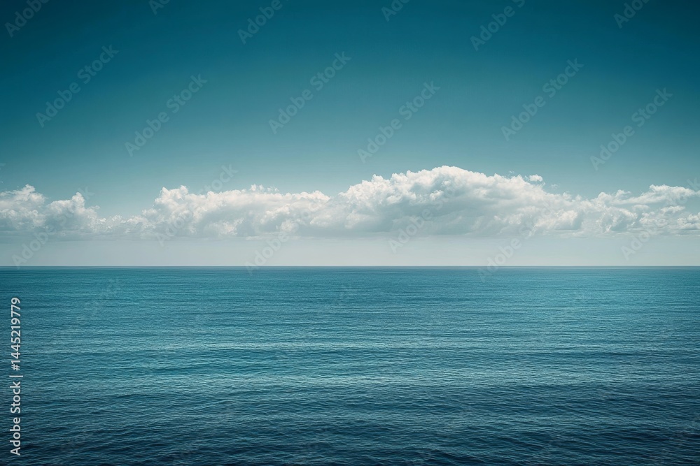 Obraz premium A pristine blue ocean seamlessly blends with the sky, interrupted only by delicate clouds on the horizon.