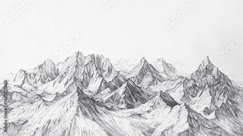 Obraz na płótnie detailed ink drawing of alpine mountains using fine liner on plain white surface, showing texture and shading w salonie