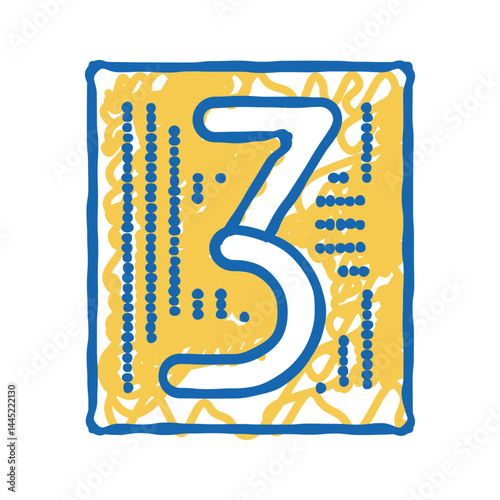 third number icon doodle illustration