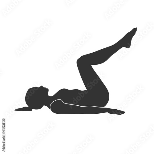 Pilates Tabletop Legs Exercise Black Vector Silhouette