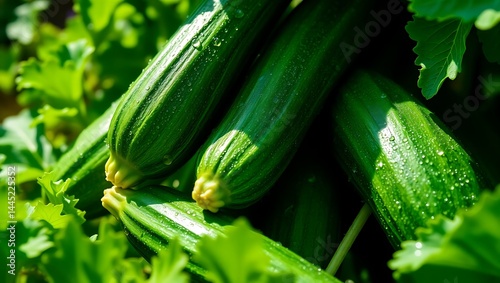 Close up of green zucchini in the garden