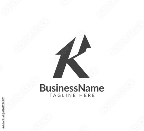 Modern logo mark with letter K and arrow icon bar candlestick for trading, investment, finance, statistic, accounting or marketing business