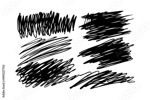 Set of abstract black vector scribbles. Collection of chaotic hand-drawn textures, ideal for backgrounds, patterns, artistic expressions, emotional or psychological themed designs, posters, and creati