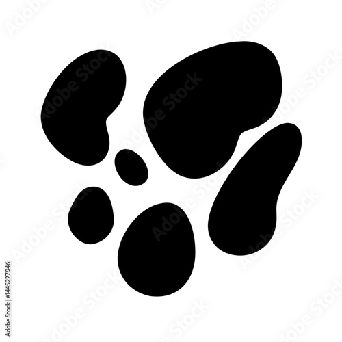 Simple black animal paw print vector icon. Stylized solid silhouette design with five rounded pads, perfect for pet-related branding, children’s graphics, or animal rescue projects.

