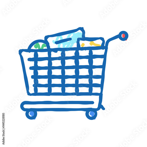 shop cart with purchases icon doodle illustration