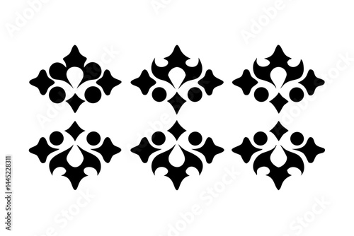 Elegant vector ornament design featuring a symmetrical floral pattern in a classic black silhouette style. This decorative motif is ideal for vintage branding, luxury packaging, invitation cards, and 