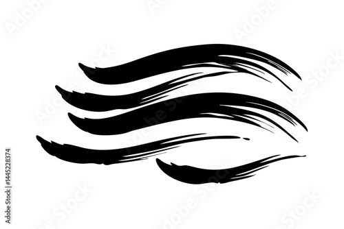 Set of black curved brush strokes in vector style. Elegant ink smears with flowing motion, ideal for calligraphy, decoration, or abstract design projects.

