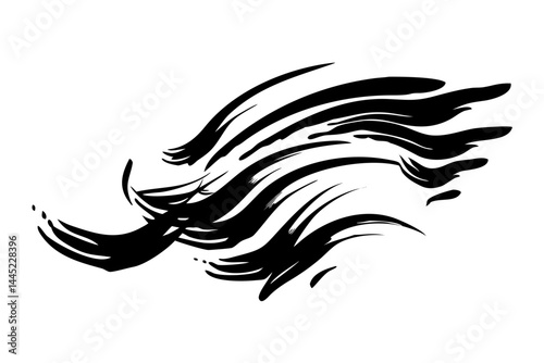  Description (English)</strong></summary>
Set of abstract black brush strokes in dynamic curved shapes. Vector grunge elements for artistic design, decoration, or background textures. Isolated ink sme