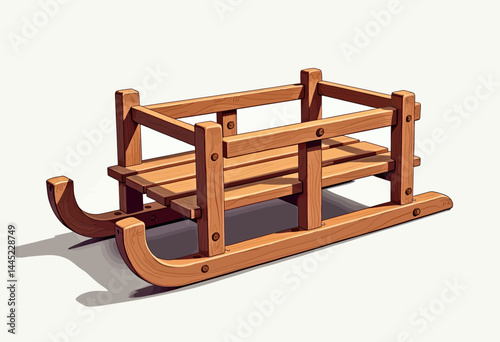 Old-Fashioned Wooden Sled Vector in Flat Style, Featuring Four Horizontal Slats and Solid Light Brown & Orange Colors, Clean White Background with No Lighting Effects
