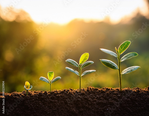 Growing Plant Sequence - a seedling grows progressively- metaphor for success or growth