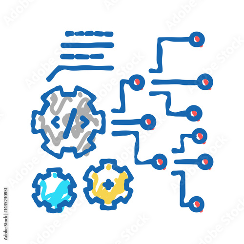 code and settings working process icon doodle illustration