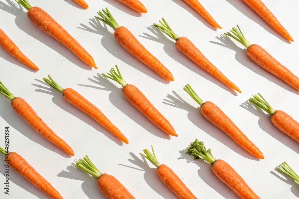 Rows of fresh carrots arranged neatly on a white background. Rows of fresh carrots arranged neatly on a white background.