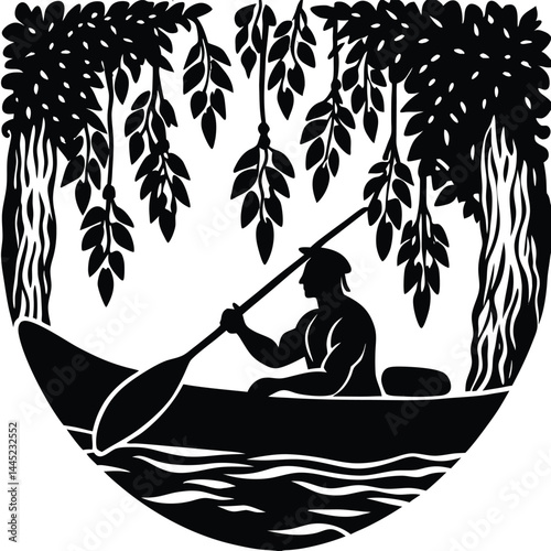 Camping Activities kayaking vector silhouette 