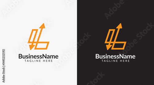 Modern logo mark with letter L and arrow icon bar candlestick for trading, investment, finance, statistic, accounting or marketing business