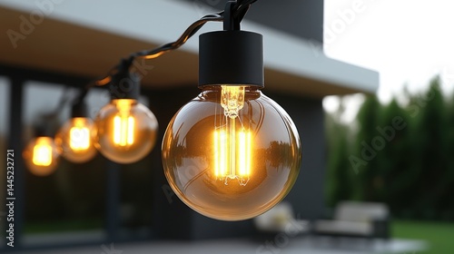 Glowing string lights illuminate outdoor ambience