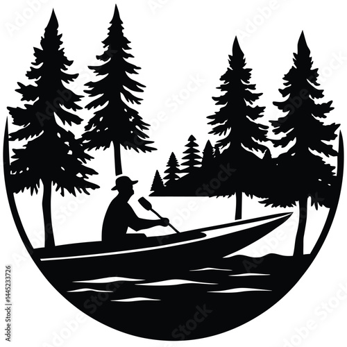 Camping Activities kayaking vector silhouette