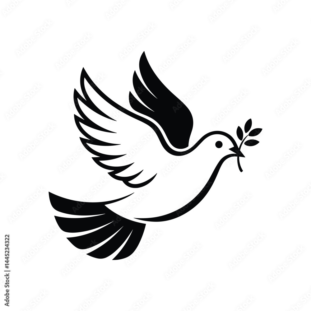 Fototapeta premium dove flying silhouette vector illustration isolated on white background