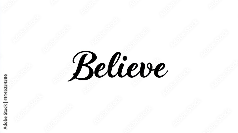 Black script spelling Believe against white