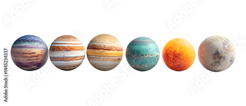 Pack of Planetariums in Five Different Poses Against Transparent Background for Astronomy Projects, Educational Graphics, or Scientific Promotion photo