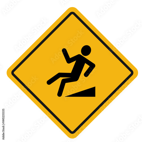 Warning of slippery surface sign isloated on a yellow background
