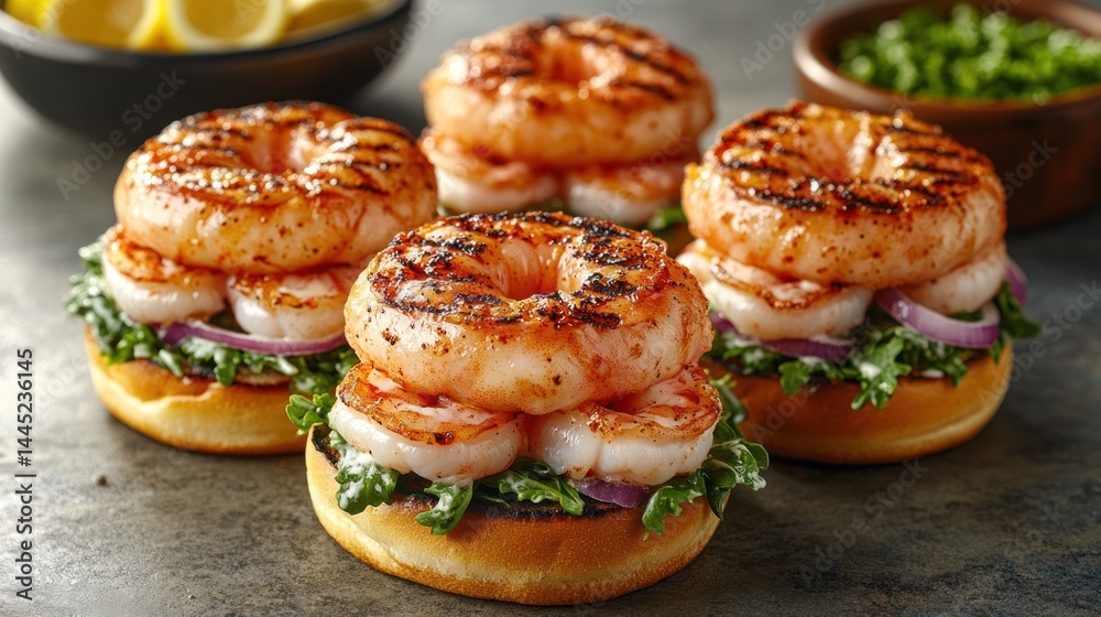 Grilled Shrimp Ring Sandwiches with Greens Grilled Shrimp Ring Sandwiches with Greens