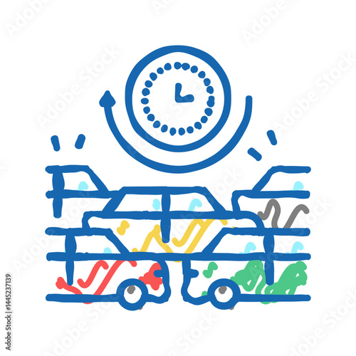 waiting time in traffic jam icon doodle illustration