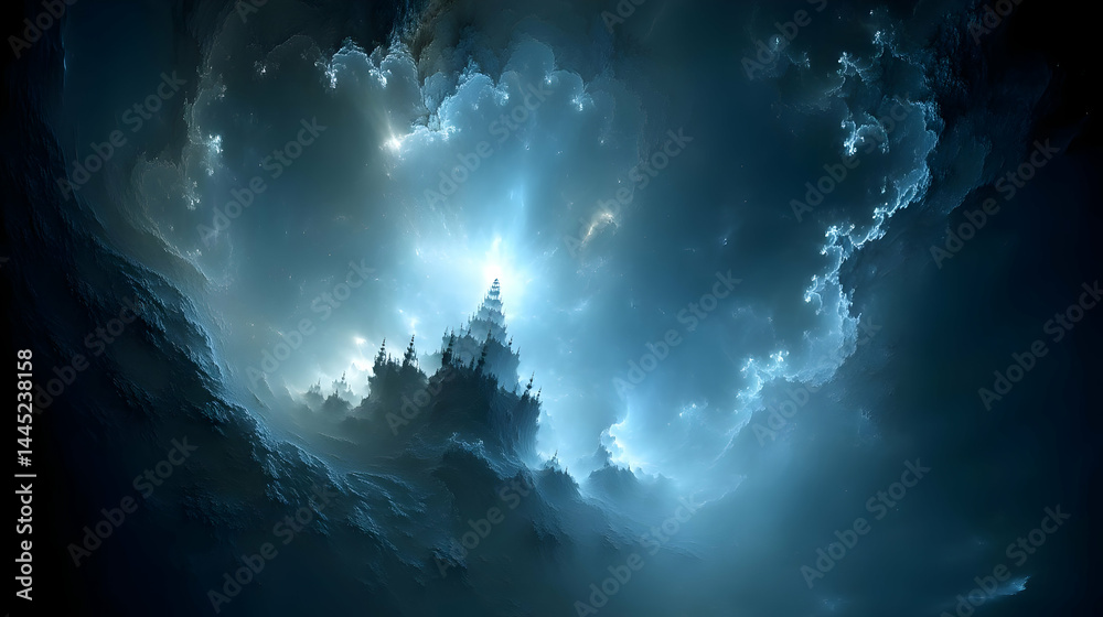 skyline with fractal patterns and glowing clouds skyline with fractal patterns and glowing clouds