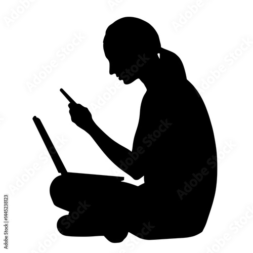 Silhouette of person using laptop for online health consultation, wellness