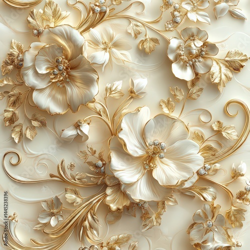 Elegant Floral Design with Gold Accents and Soft Cream Background