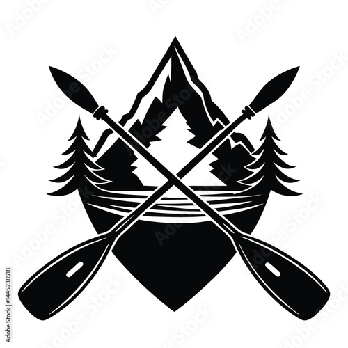 Camping Activities kayaking vector silhouette 