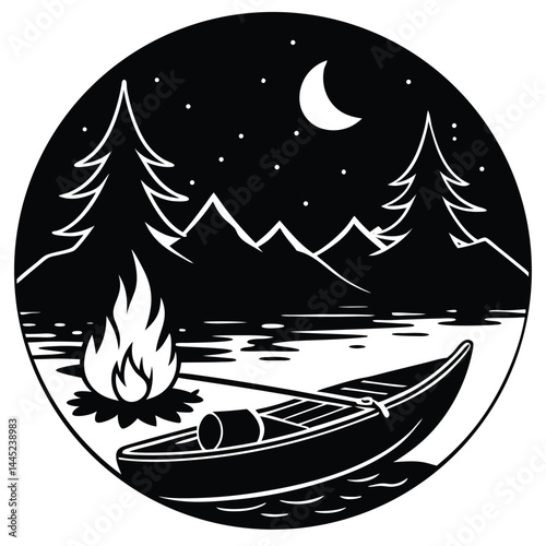Camping Activities kayaking vector silhouette 