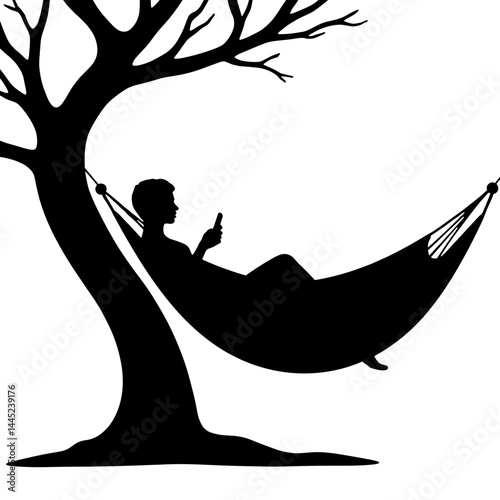 Relaxing silhouette in hammock with phone off, digital detox