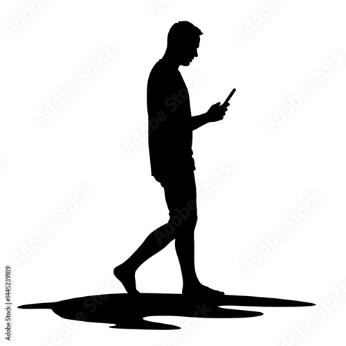 Silhouette of person walking barefoot on sand, embracing digital detox