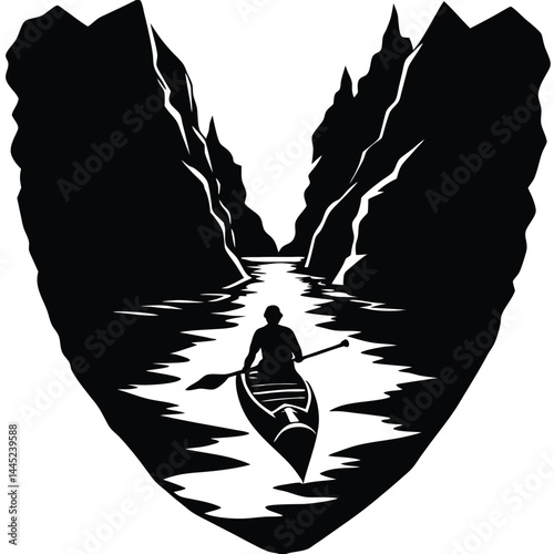 Camping Activities kayaking vector silhouette 