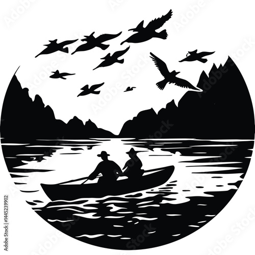 Camping Activities kayaking vector silhouette 