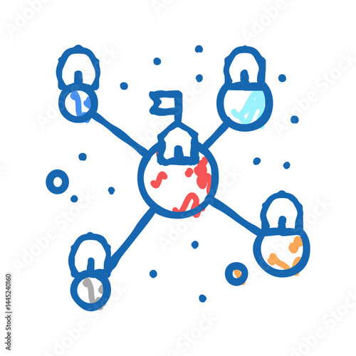 planets colonization and transport communication icon doodle illustration