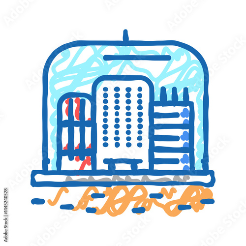 cosmic city under dome icon doodle illustration