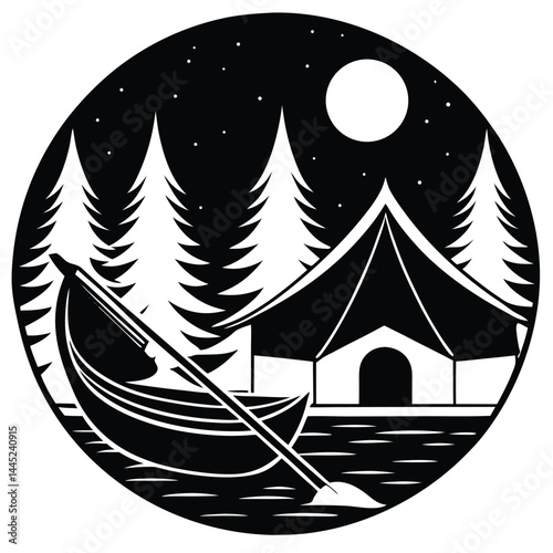 Camping Activities kayaking vector silhouette 