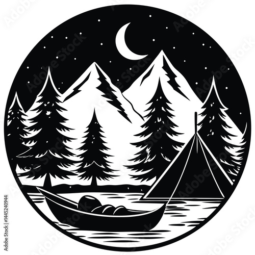Camping Activities kayaking vector silhouette 