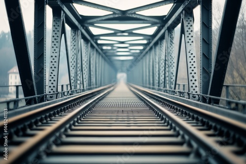 A steel railway bridge extends into the distance, creating a mesmerizing sense of depth and linear perspective over tracks.
