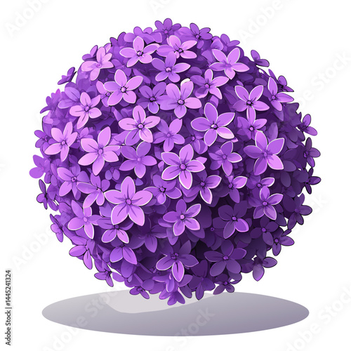 A vibrant purple ball of flowers set against a clean white background.