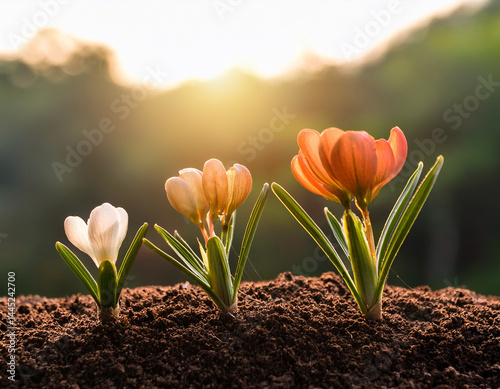 Growing flowerPlant Sequence - a seedling grows progressively- metaphor for success or growth photo