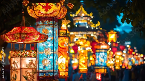 Festive lantern festival celebration cultural city stunning visuals nighttime atmosphere bird's eye view illuminated artistry